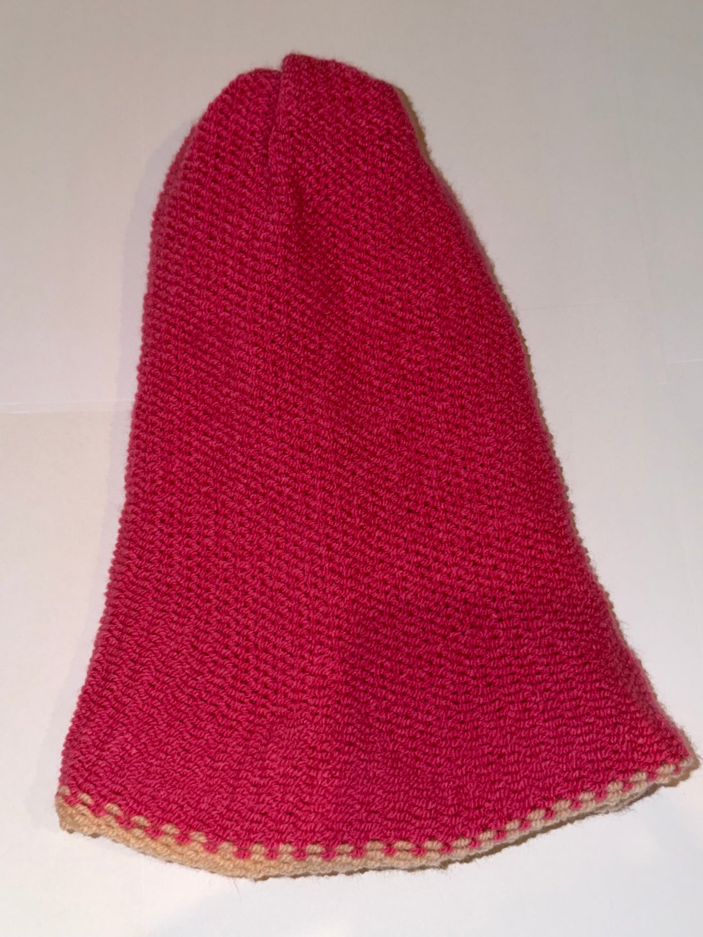 Handmade Reversible Wooly Beanie Hot Pink and Cool Vanilla artisanal dual-tone hat.