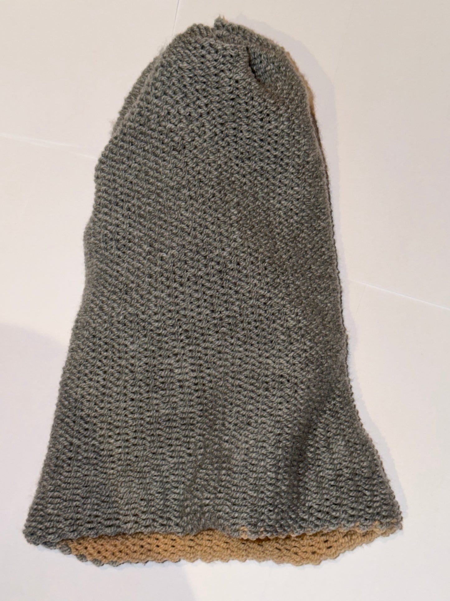 Handmade Reversible Wooly Beanie Grey and Honey in a dual-color artisanal knit.