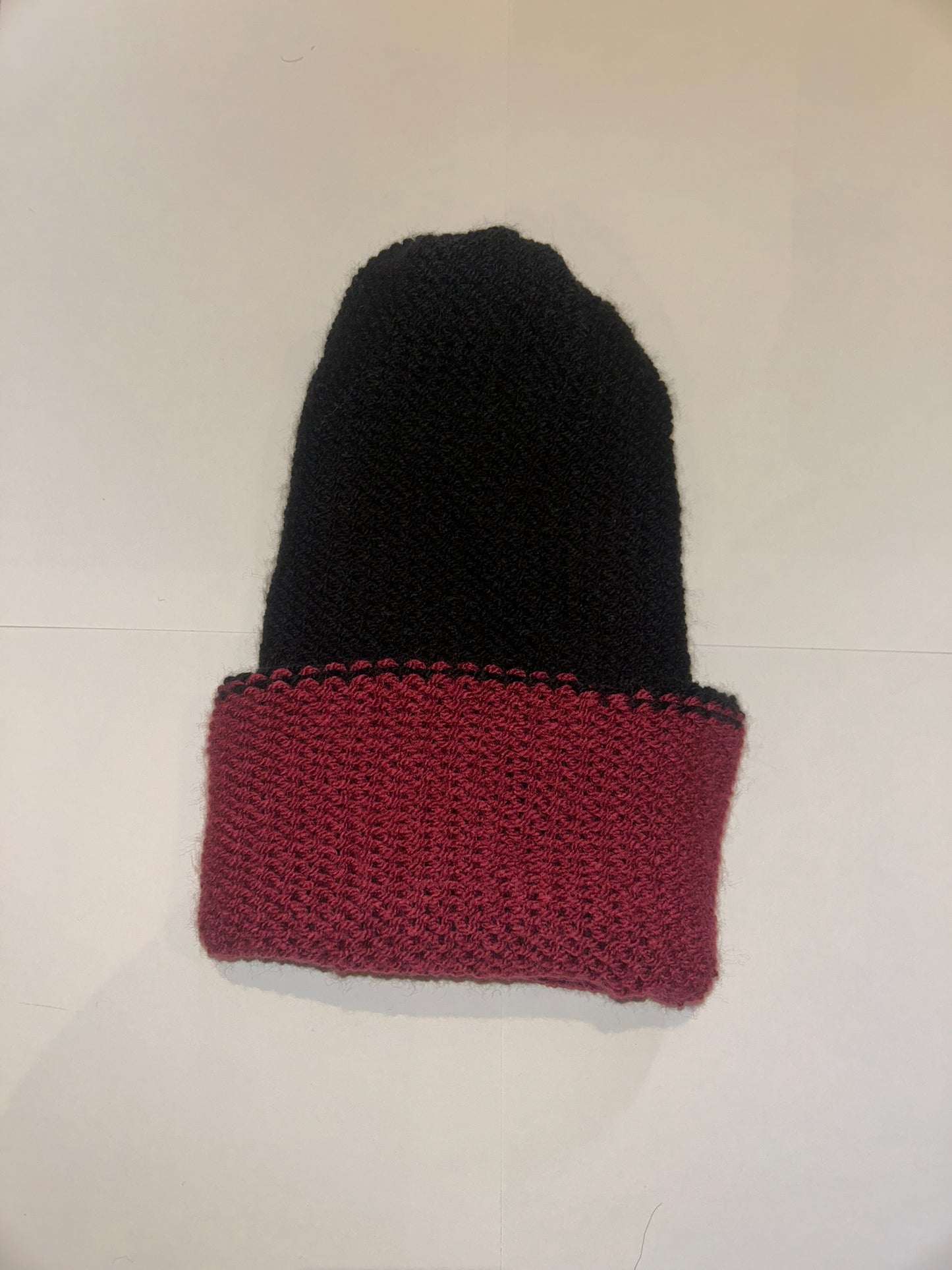Black Plum Reversible Beanie handmade wooly hat in black and deep purple.