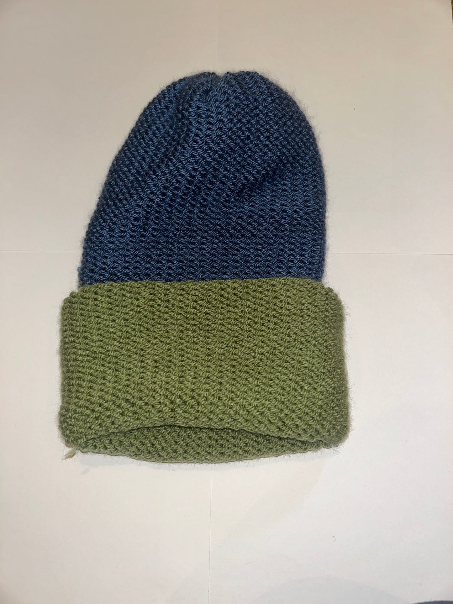 Signature Wooly Beanie original handmade reversible wool hat in dual tones.