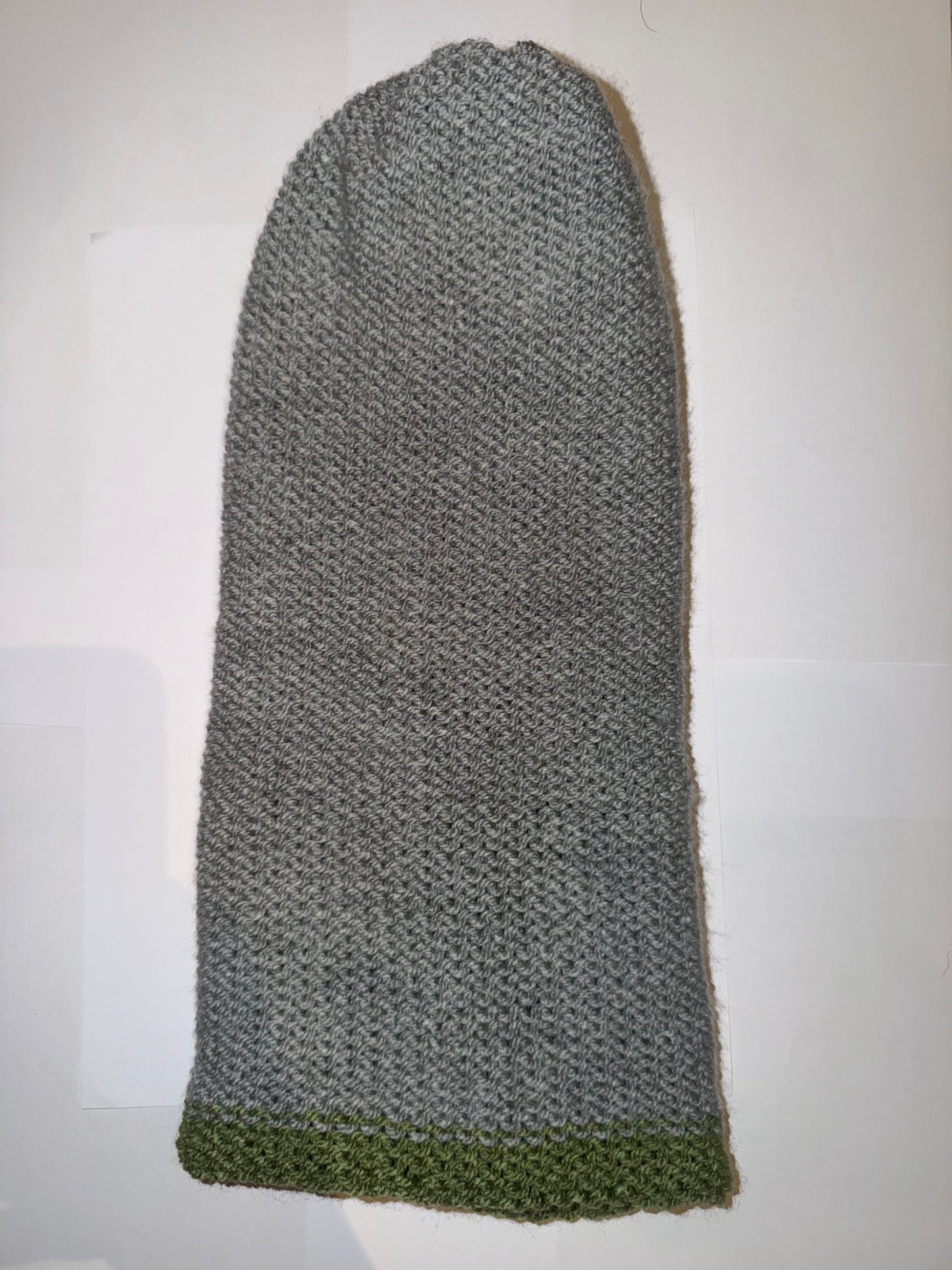 Light Grey and Sage Green Beanie dual-tone reversible handmade wooly hat.