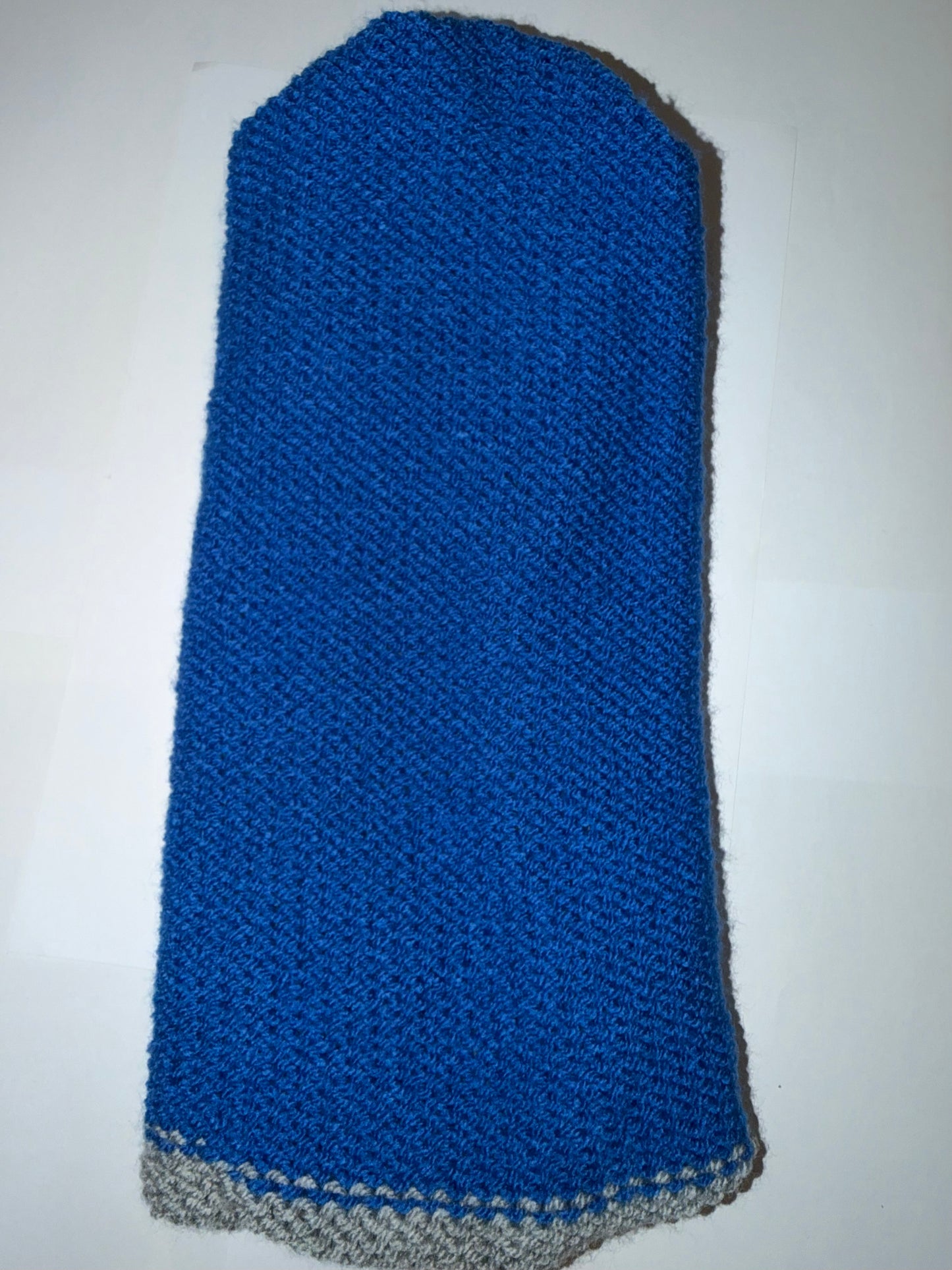 Light Grey and Blue Beanie dual-tone reversible handmade wooly hat.