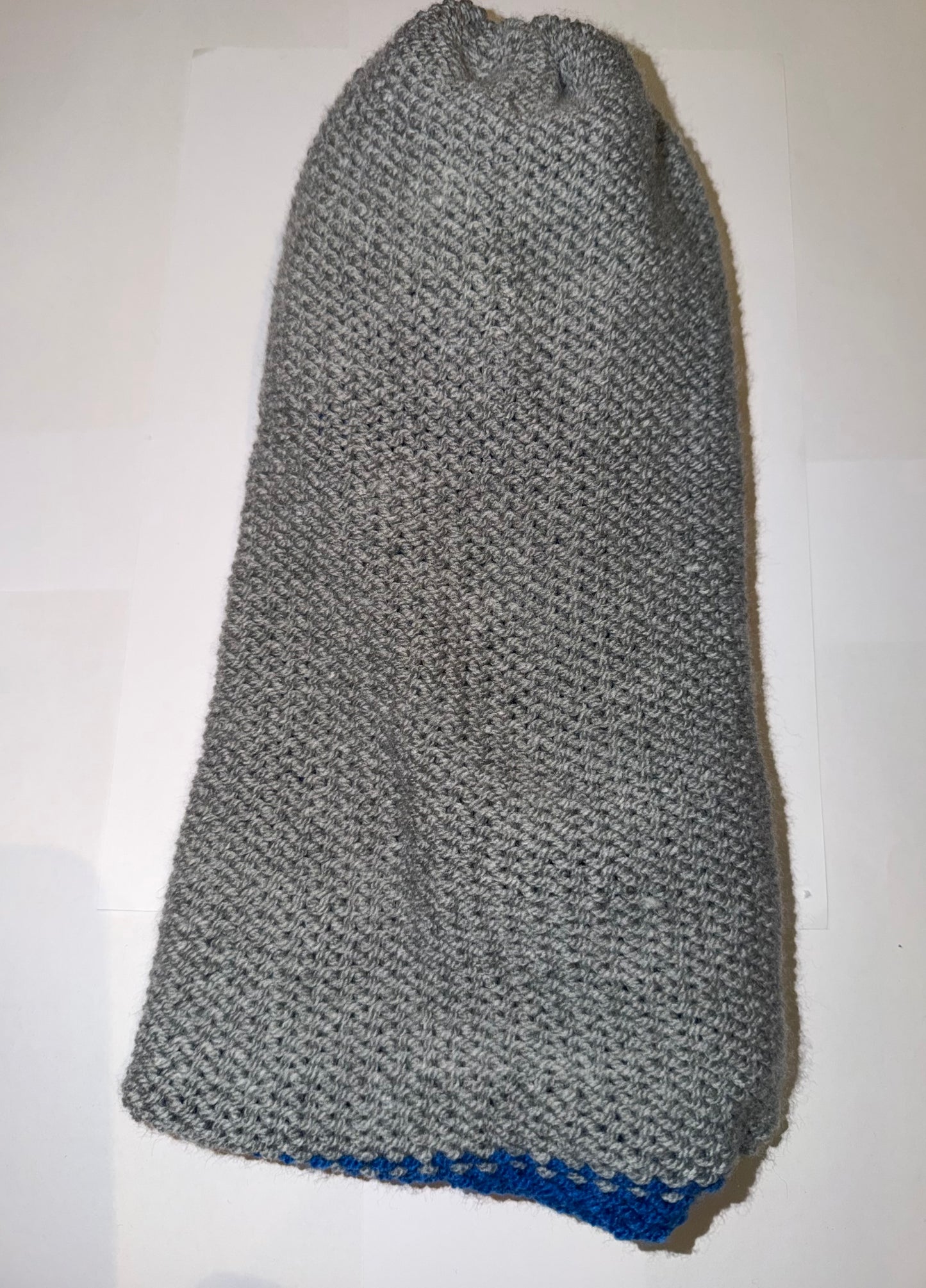 Light Grey and Blue Beanie dual-tone reversible handmade wooly hat.