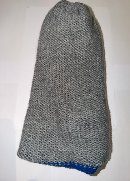 Light Grey and Blue Beanie dual-tone reversible handmade wooly hat.