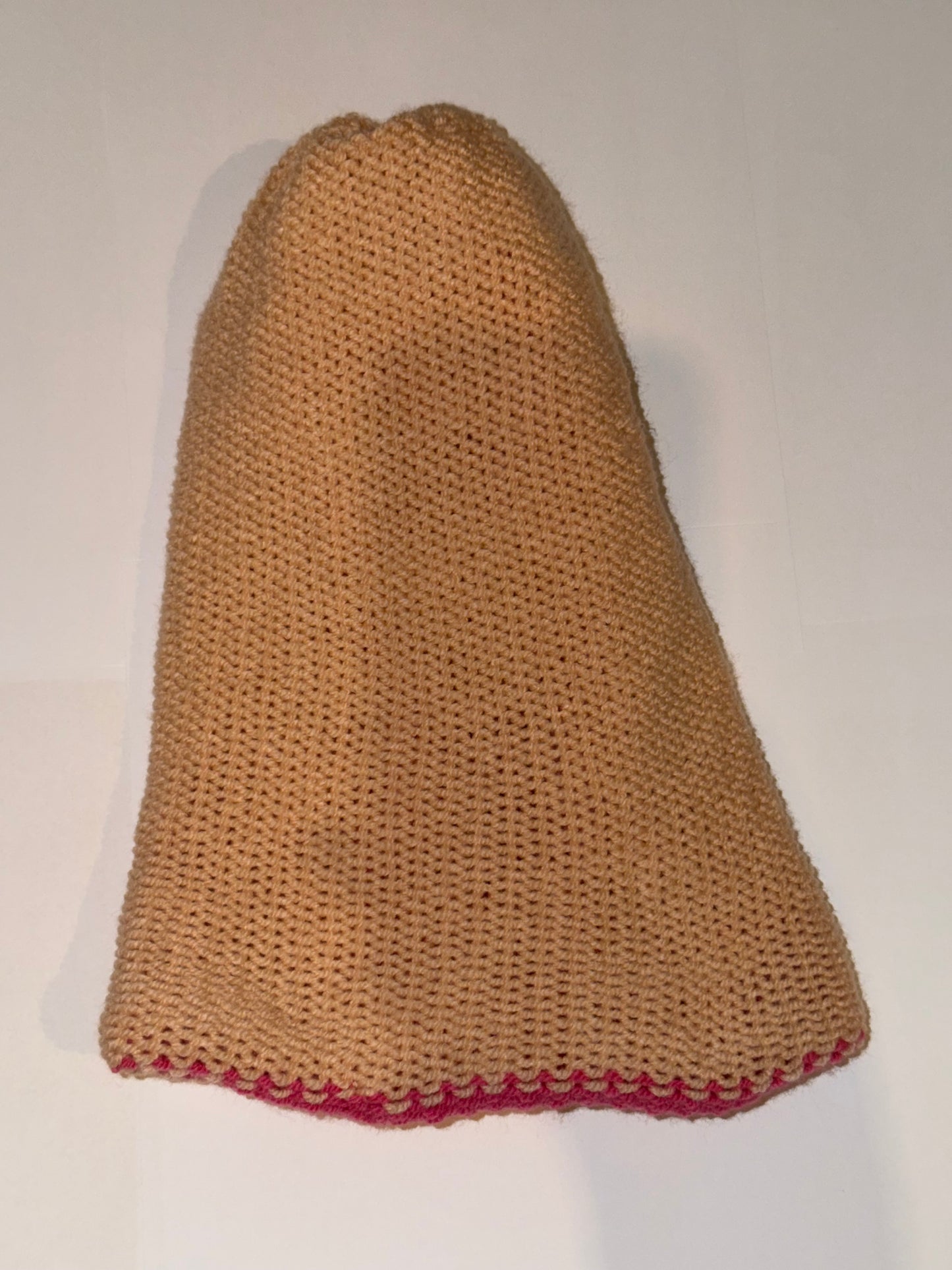 Handmade Reversible Wooly Beanie Hot Pink and Cool Vanilla artisanal dual-tone hat.