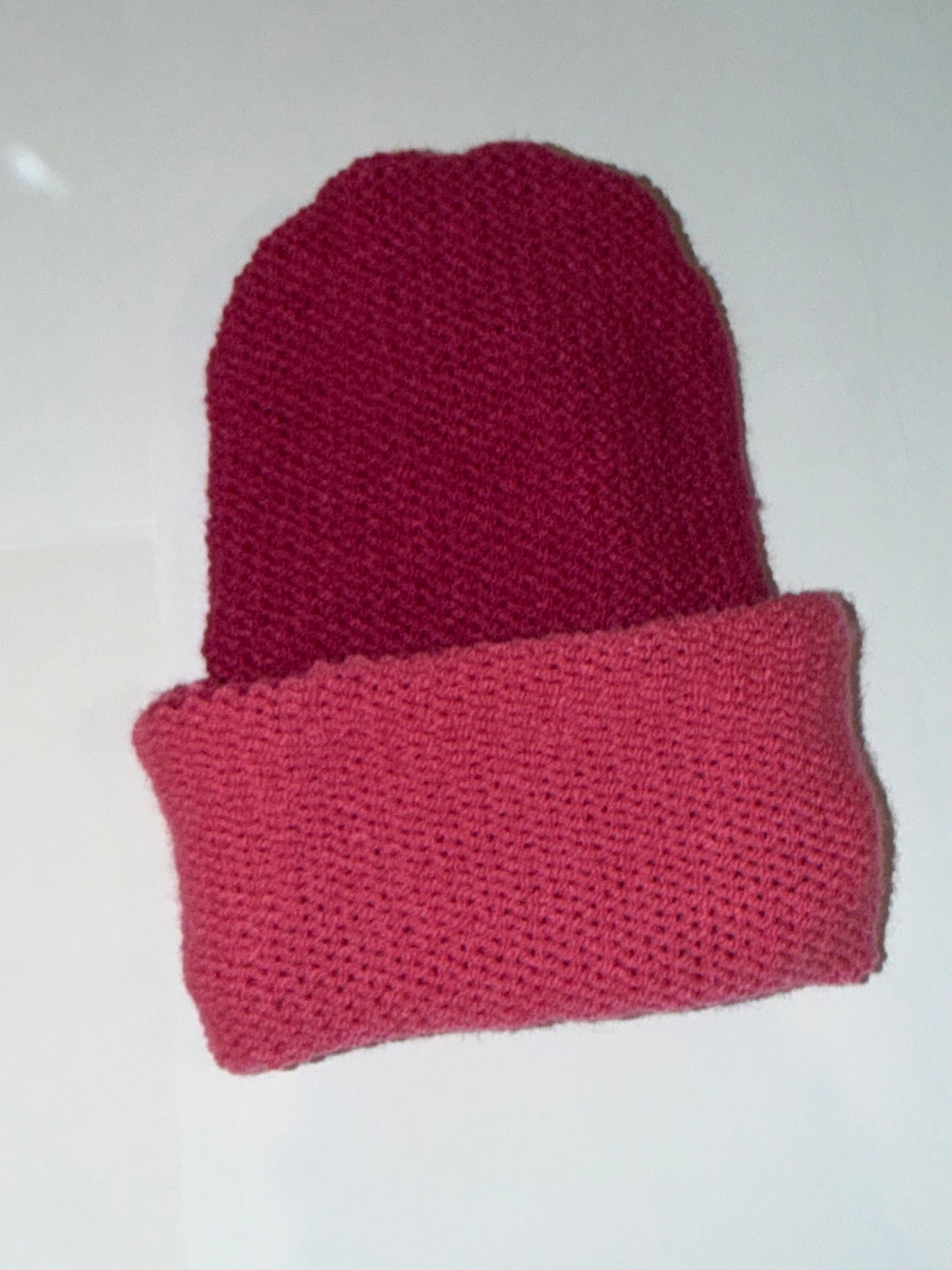 Handmade Reversible Wooly Beanie Hot Pink and Magenta dual-tone vibrant knit.
