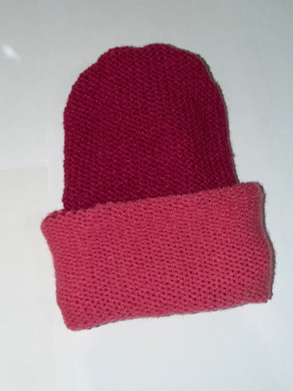 Handmade Reversible Wooly Beanie Hot Pink and Magenta dual-tone vibrant knit.