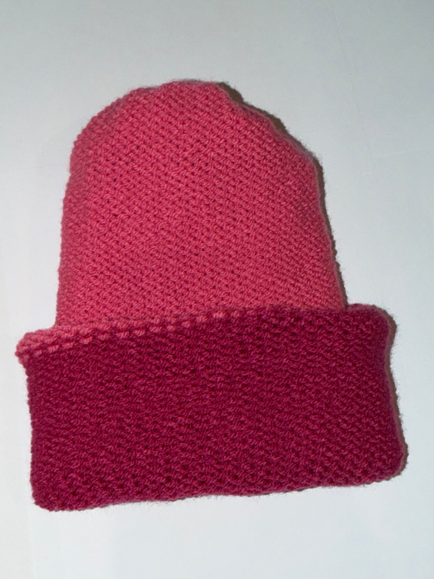 Handmade Reversible Wooly Beanie Hot Pink and Magenta dual-tone vibrant knit.