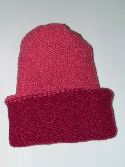 Handmade Reversible Wooly Beanie Hot Pink and Magenta dual-tone vibrant knit.