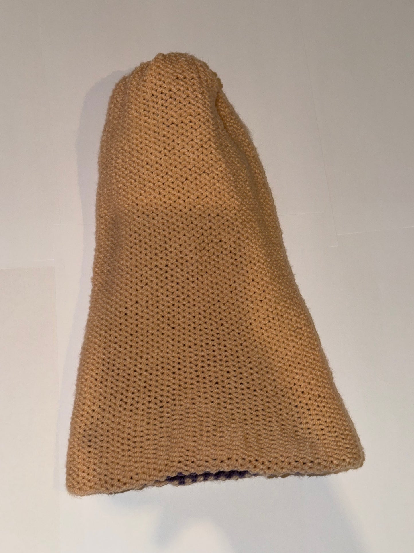 Handmade Reversible Wooly Beanie Dark Liliac and Cool Vanilla artisanal knit hat.