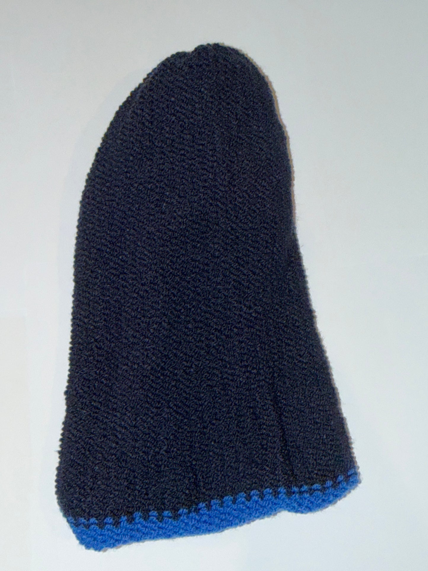 Handmade Reversible Wooly Beanie Navy and Dark Blue showing the two-tone blue knit.