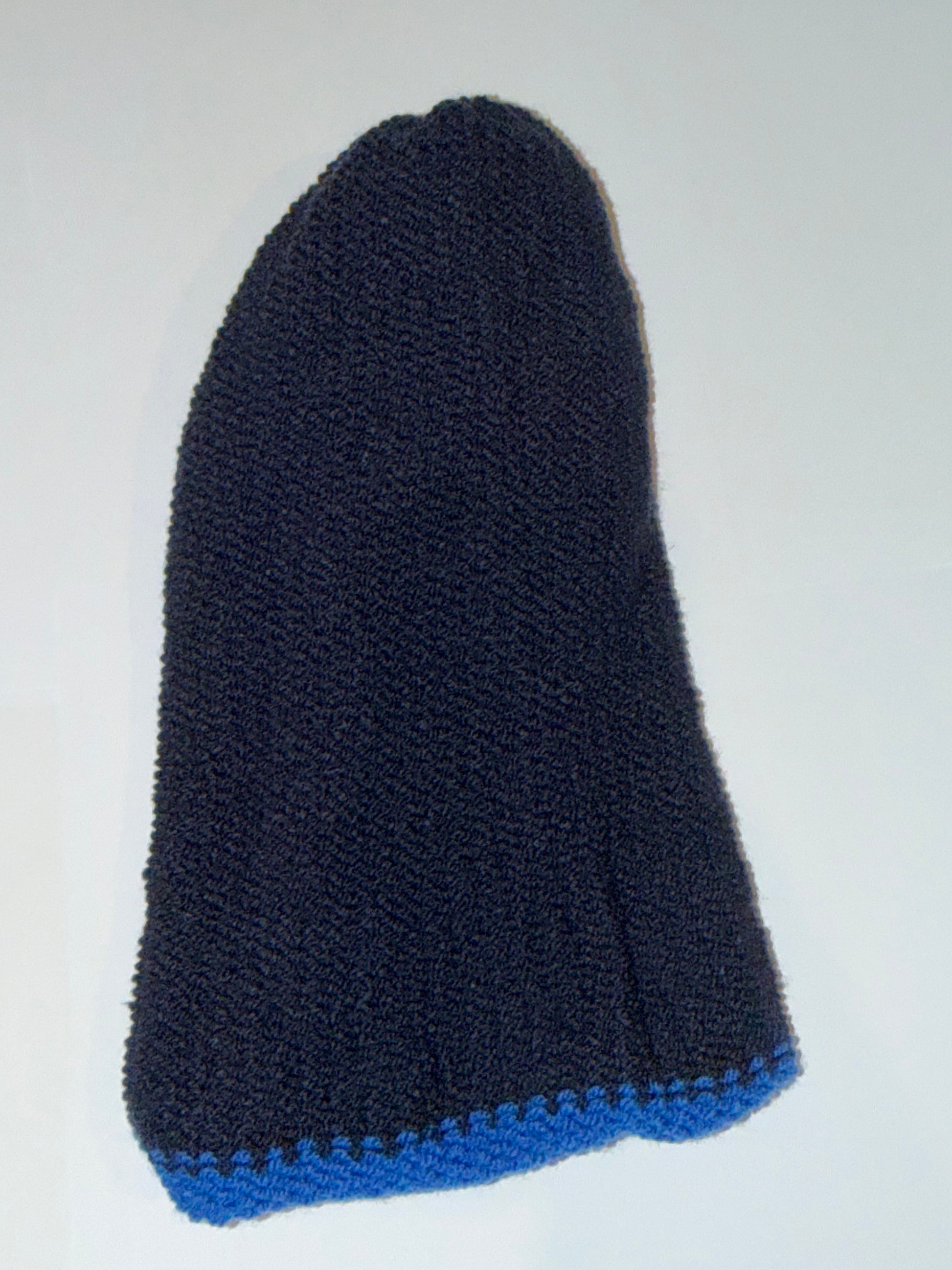Handmade Reversible Wooly Beanie Navy and Dark Blue showing the two-tone blue knit.