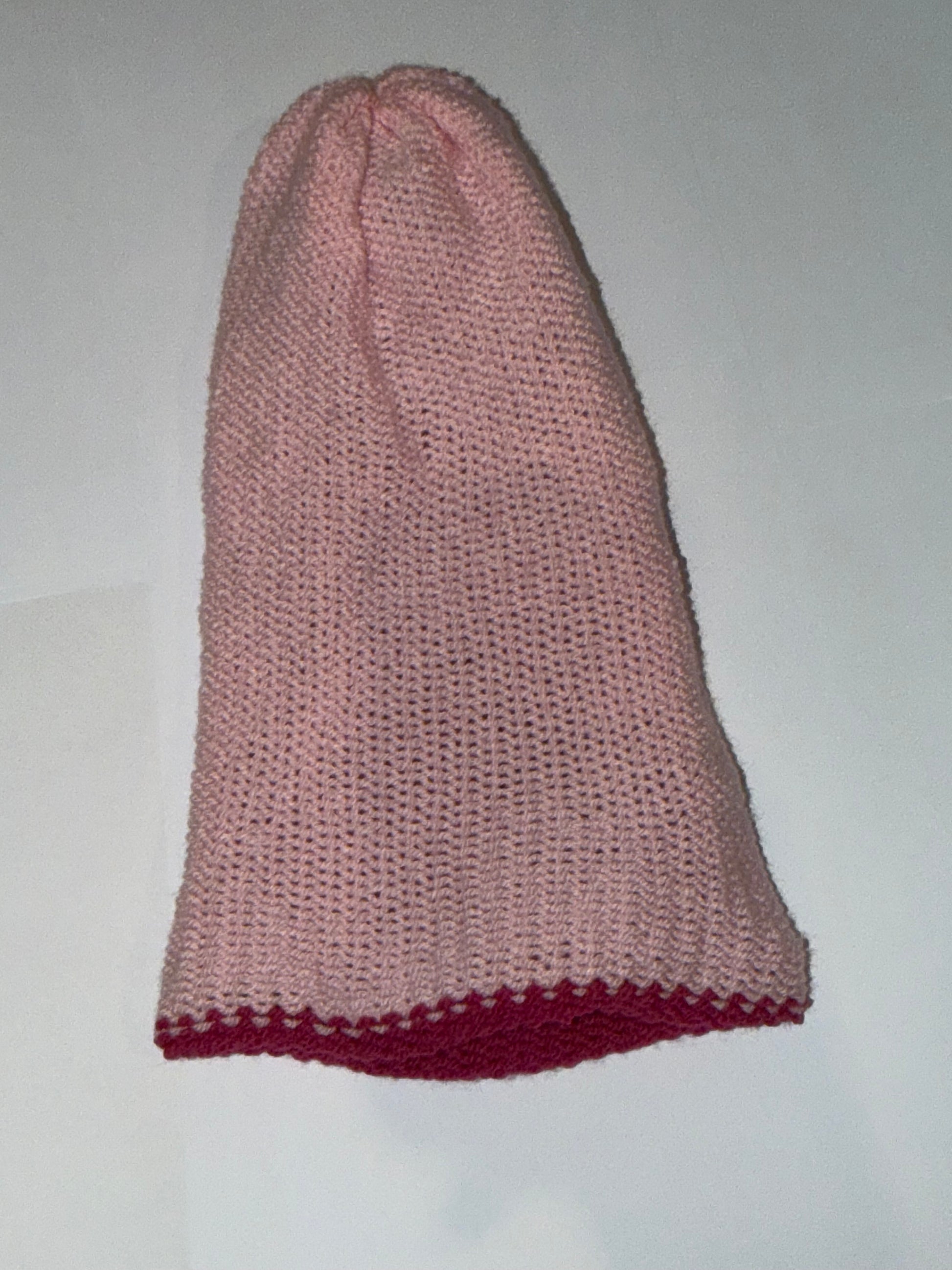 Handmade Reversible Wooly Beanie Hot Pink and Soft Pink showing the two-tone pink knit.
