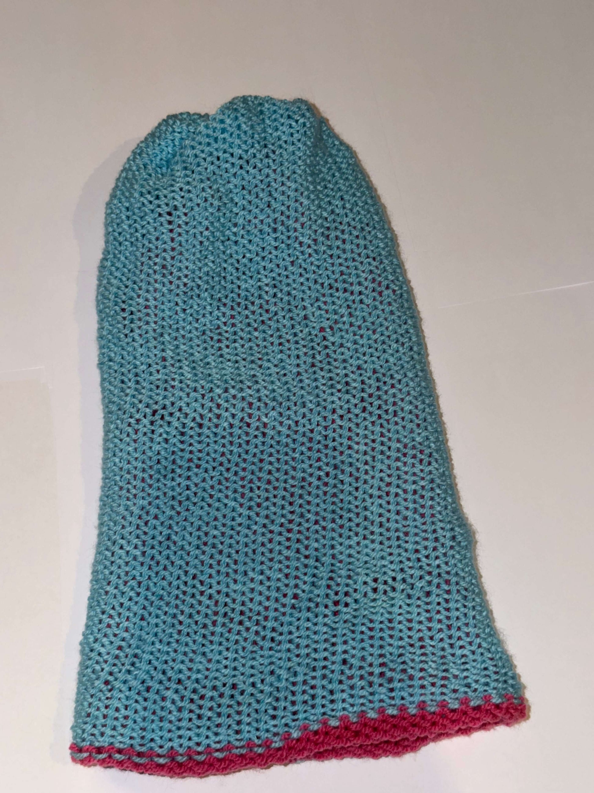 Handmade Reversible Wooly Beanie Soft Blue and Light Pink dual-tone knit hat.