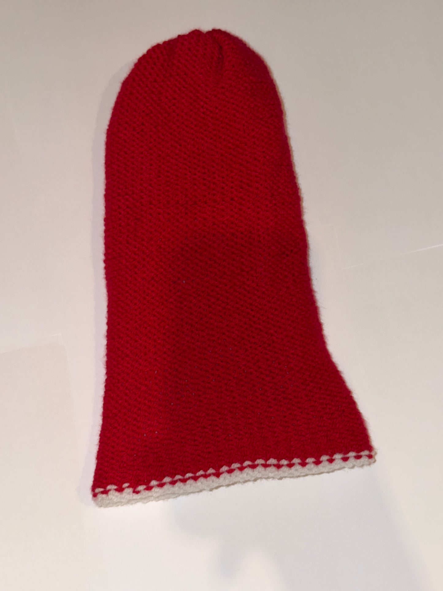 Reversible Christmas Beanie | Handmade Wooly Holiday Hat in vibrant red color with white trim, perfect for festive winter styling.