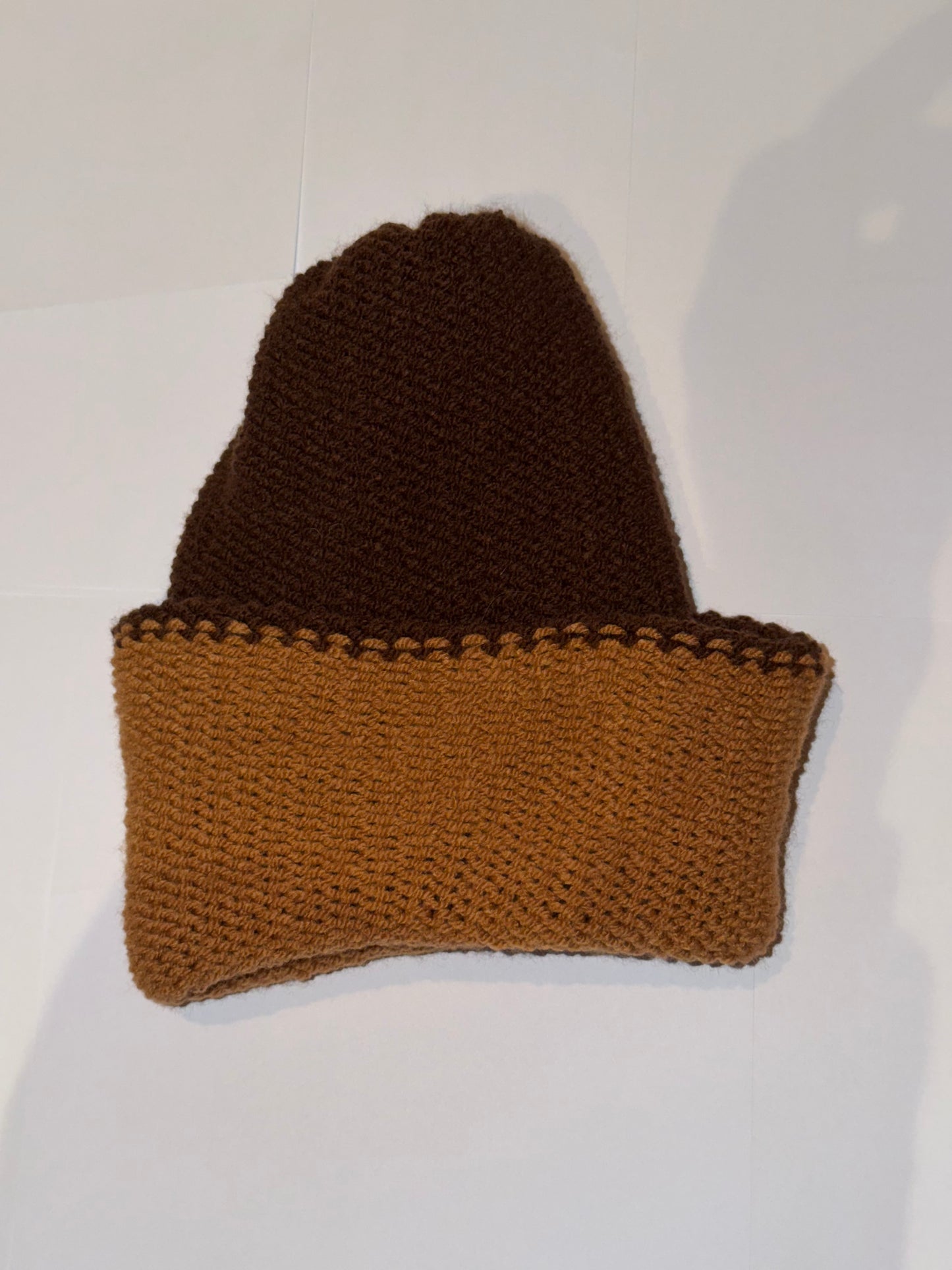 Handmade Reversible Wooly Beanie Brown and Mid Brown artisanal dual-tone hat.