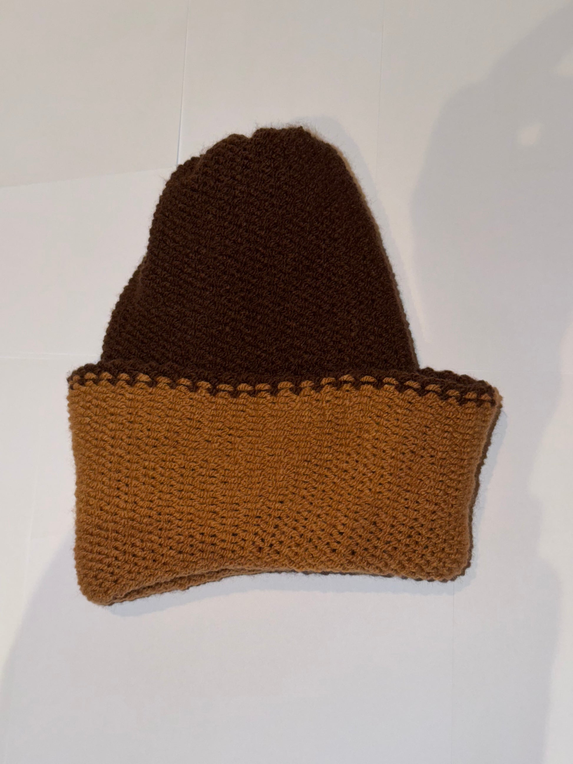 Handmade Reversible Wooly Beanie Brown and Mid Brown artisanal dual-tone hat.