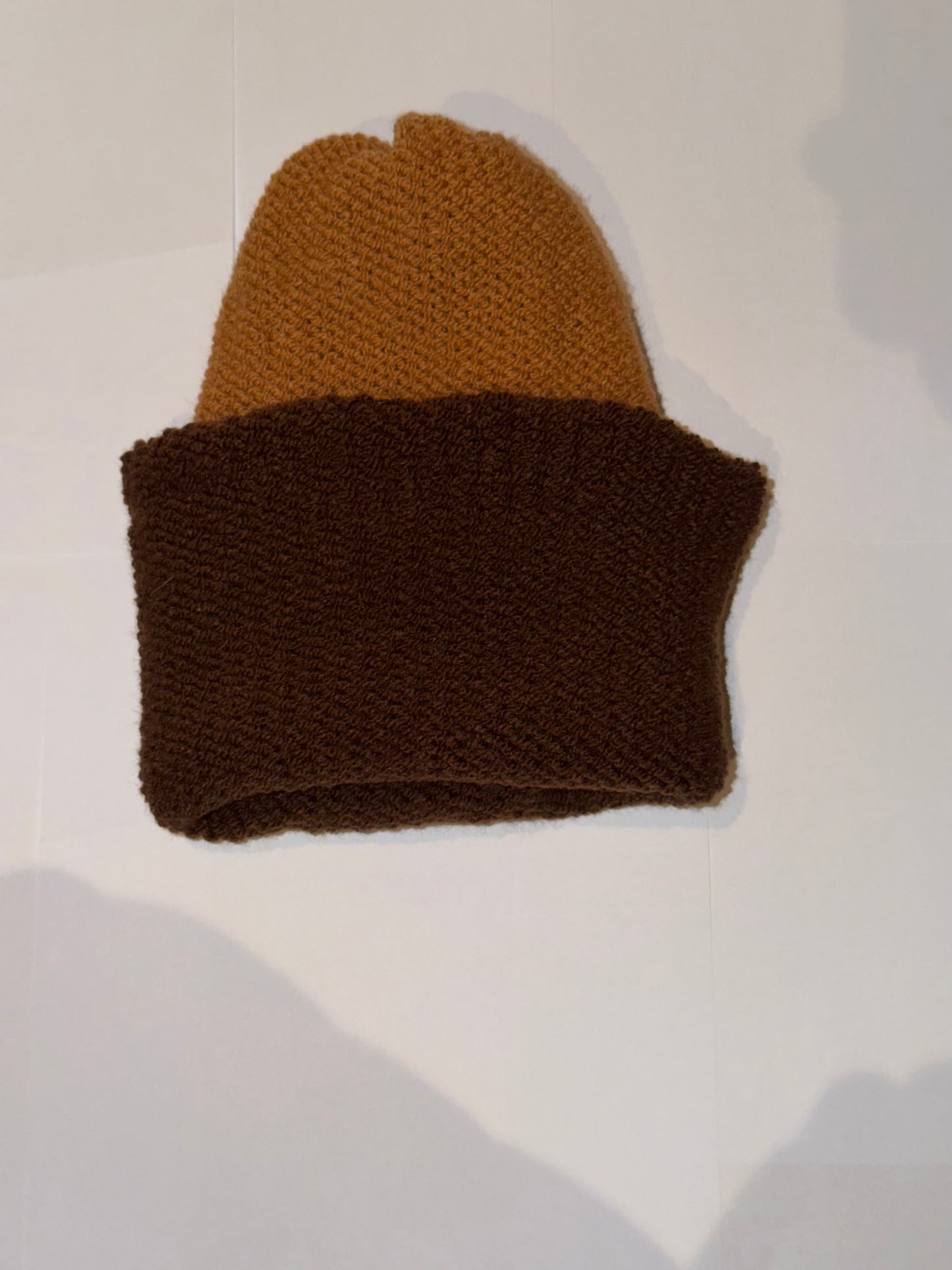 Handmade Reversible Wooly Beanie Brown and Mid Brown artisanal dual-tone hat.