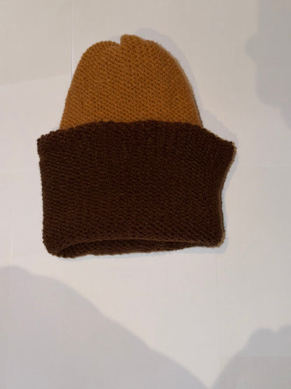 Handmade Reversible Wooly Beanie Brown and Mid Brown artisanal dual-tone hat.