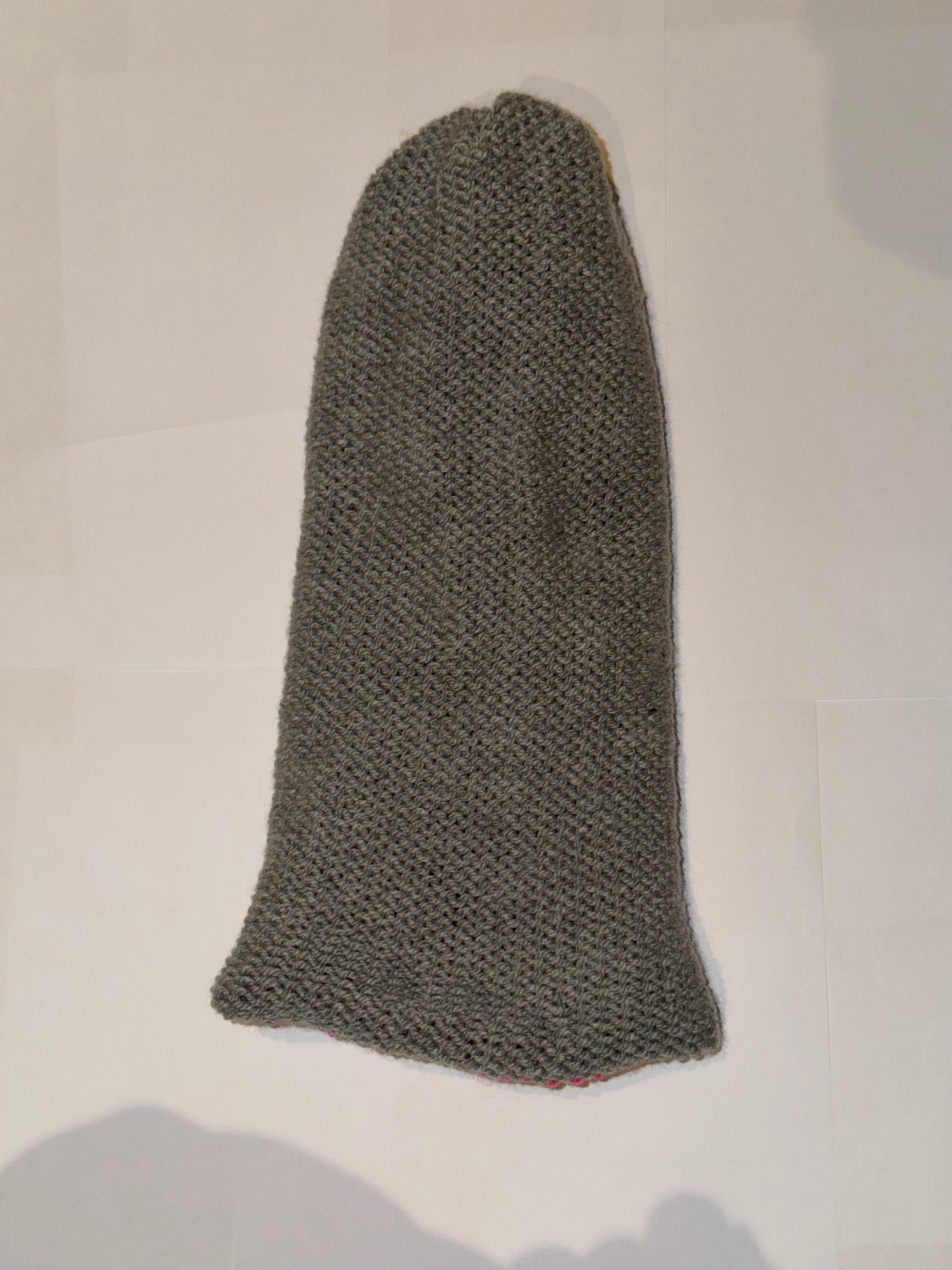 Handmade Reversible Wooly Beanie Grey and Hot Pink in a dual-color artisanal knit.