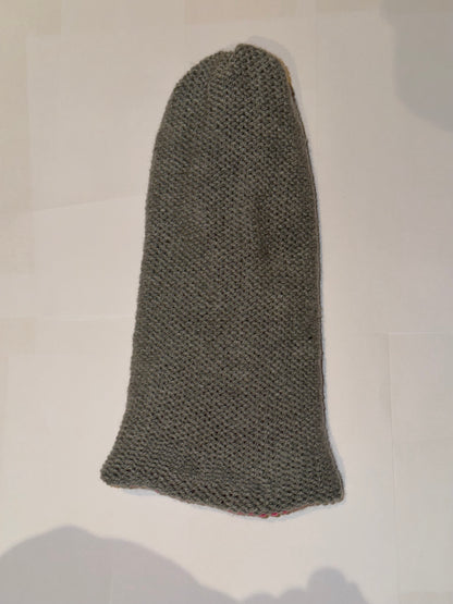 Handmade Reversible Wooly Beanie Grey and Hot Pink in a dual-color artisanal knit.