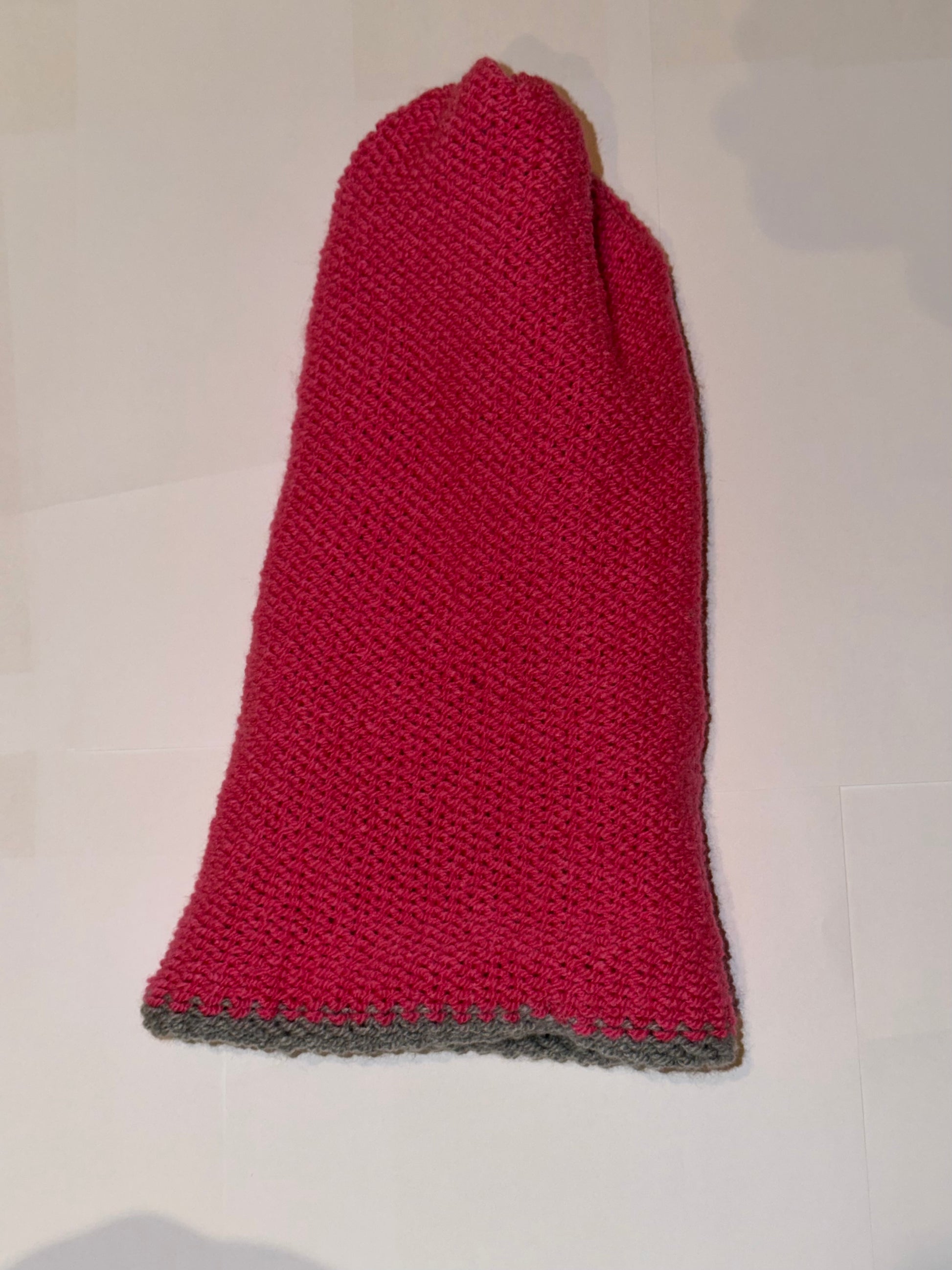 Handmade Reversible Wooly Beanie Grey and Hot Pink in a dual-color artisanal knit.
