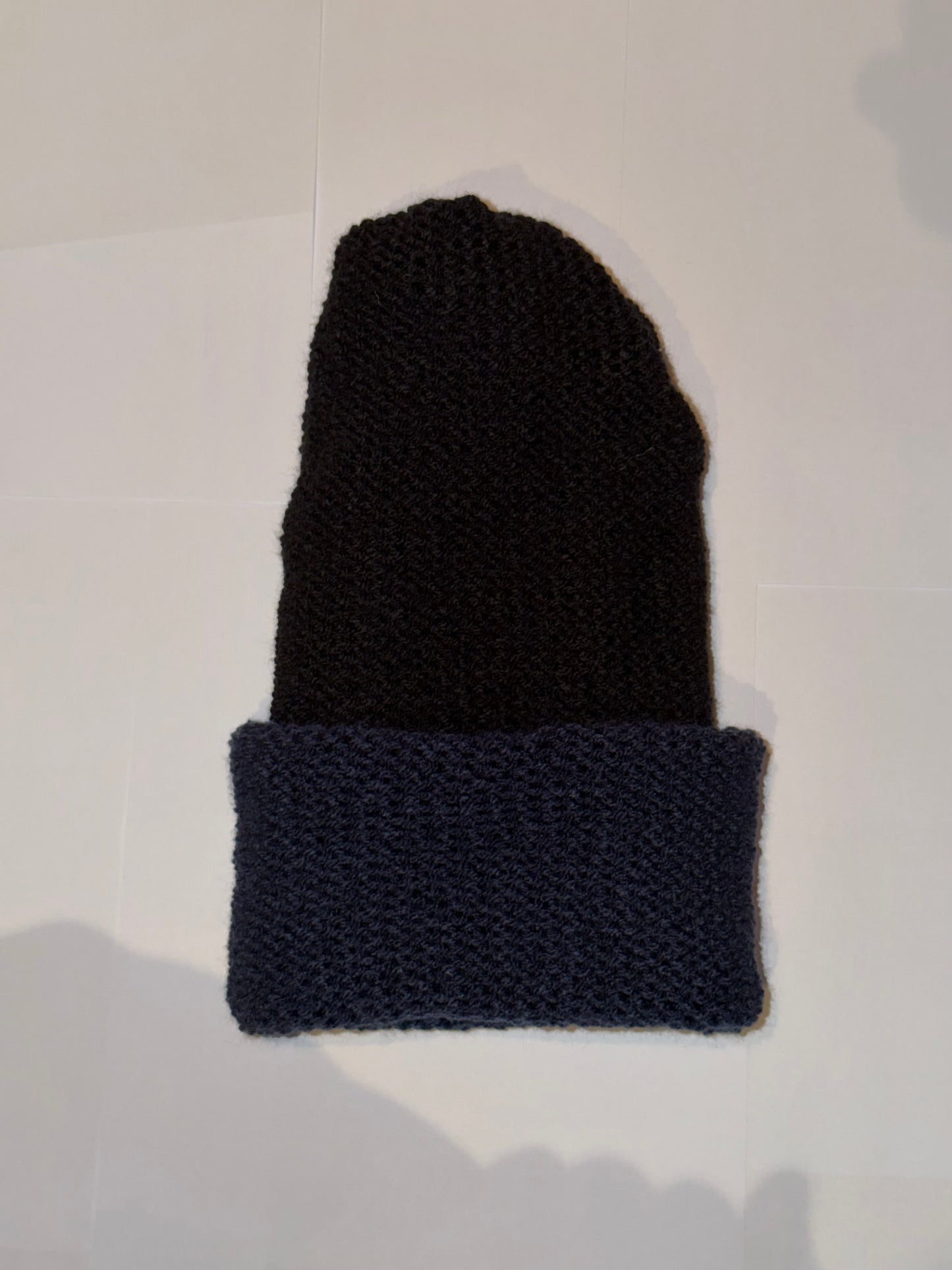 Handmade Reversible Wooly Beanie Navy and Black dual-tone dark knit.