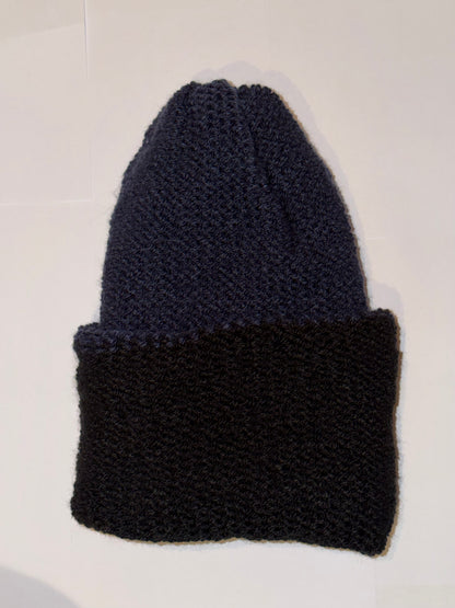 Handmade Reversible Wooly Beanie Navy and Black dual-tone dark knit.