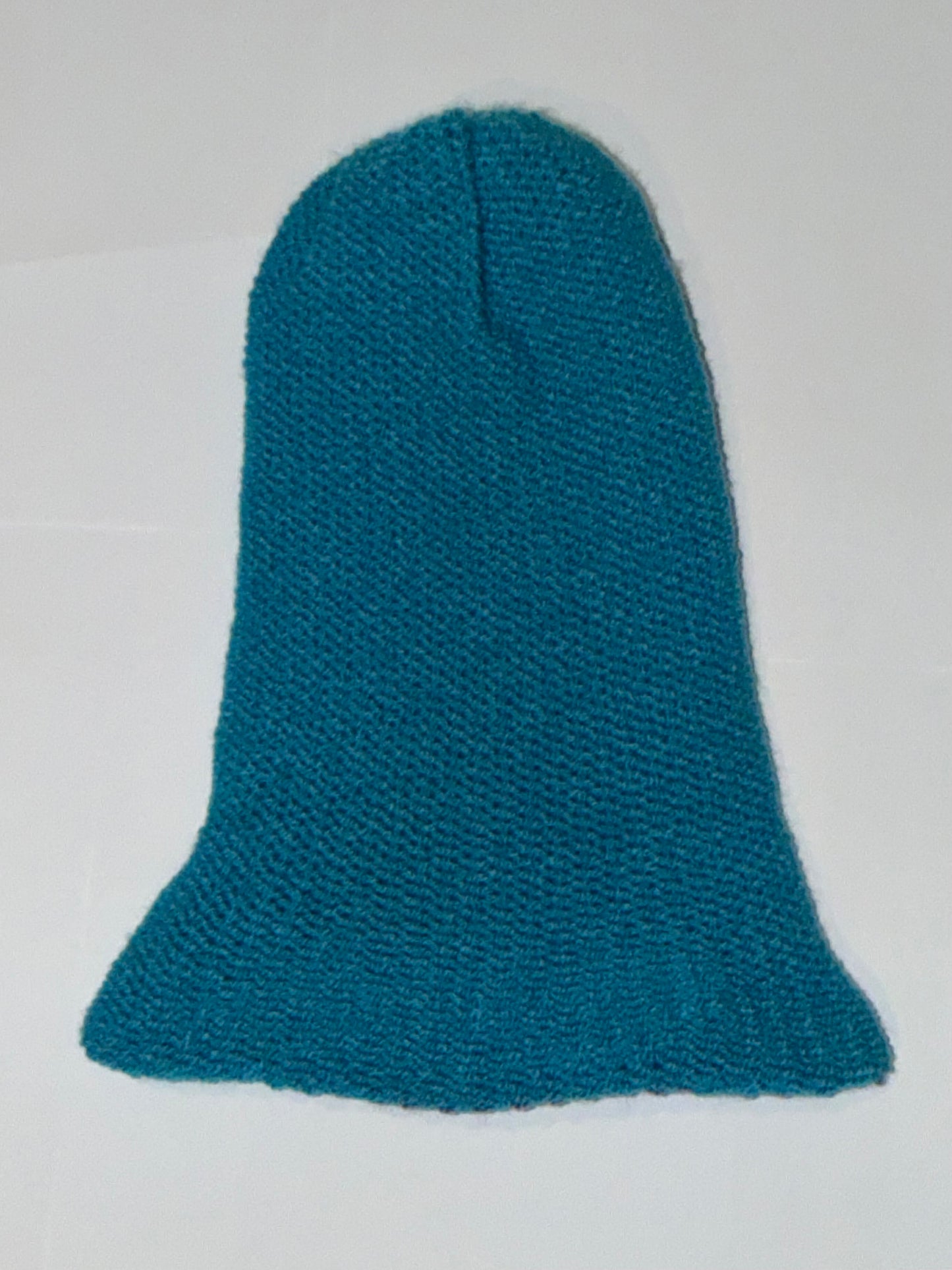 Handmade Reversible Wooly Beanie Dark Lilac and Dark Turquoise showing the rich dual-tone knit.