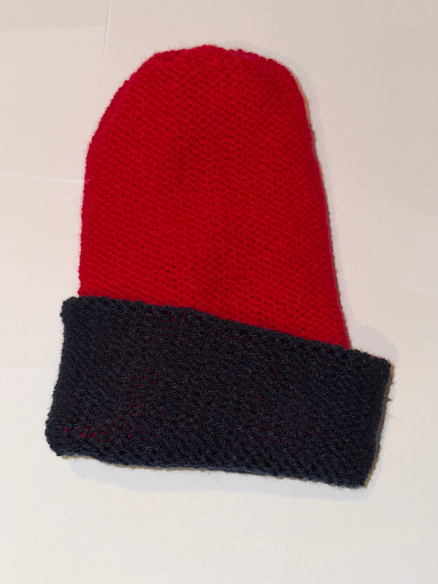 Handmade Reversible Wooly Beanie Navy and Red dual-tone classic knit hat.