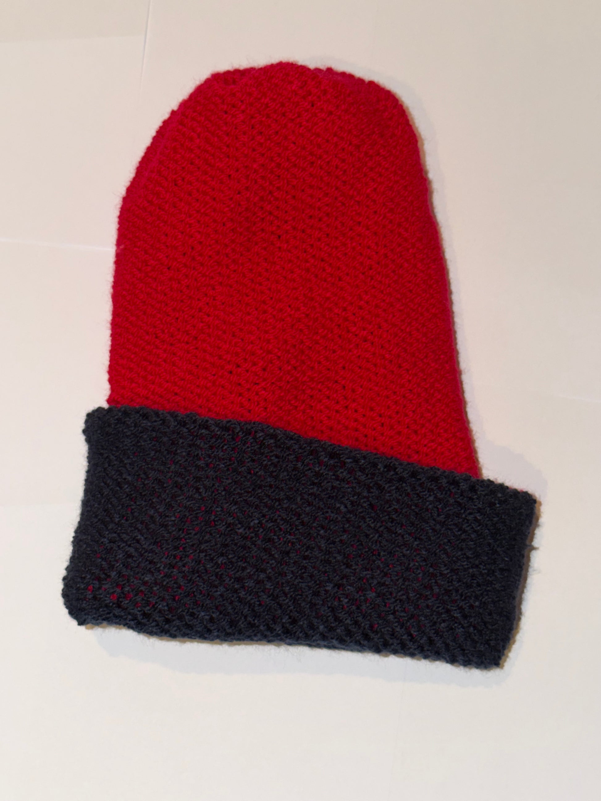 Handmade Reversible Wooly Beanie Navy and Red dual-tone classic knit hat.