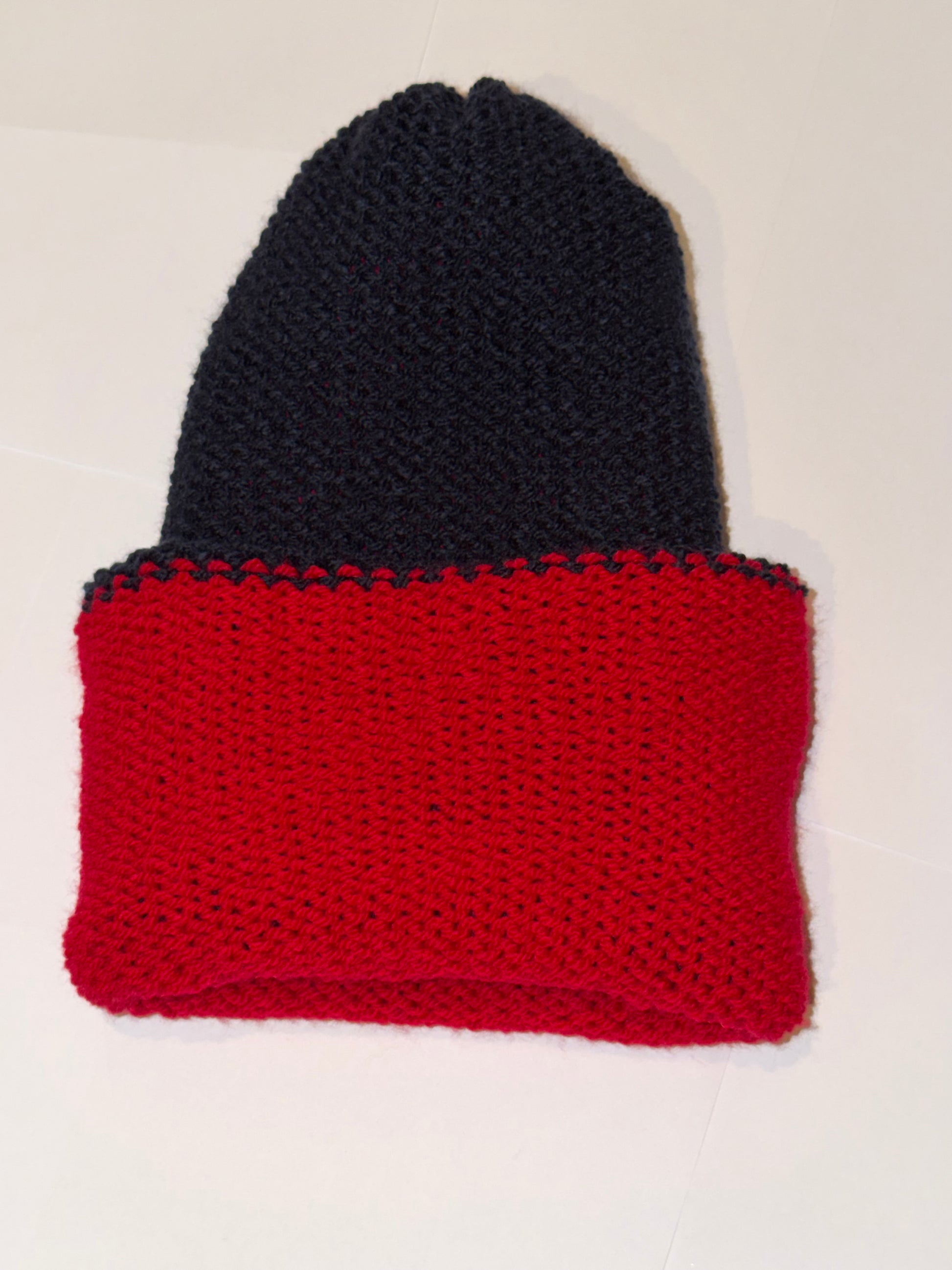 Handmade Reversible Wooly Beanie Navy and Red dual-tone classic knit hat.