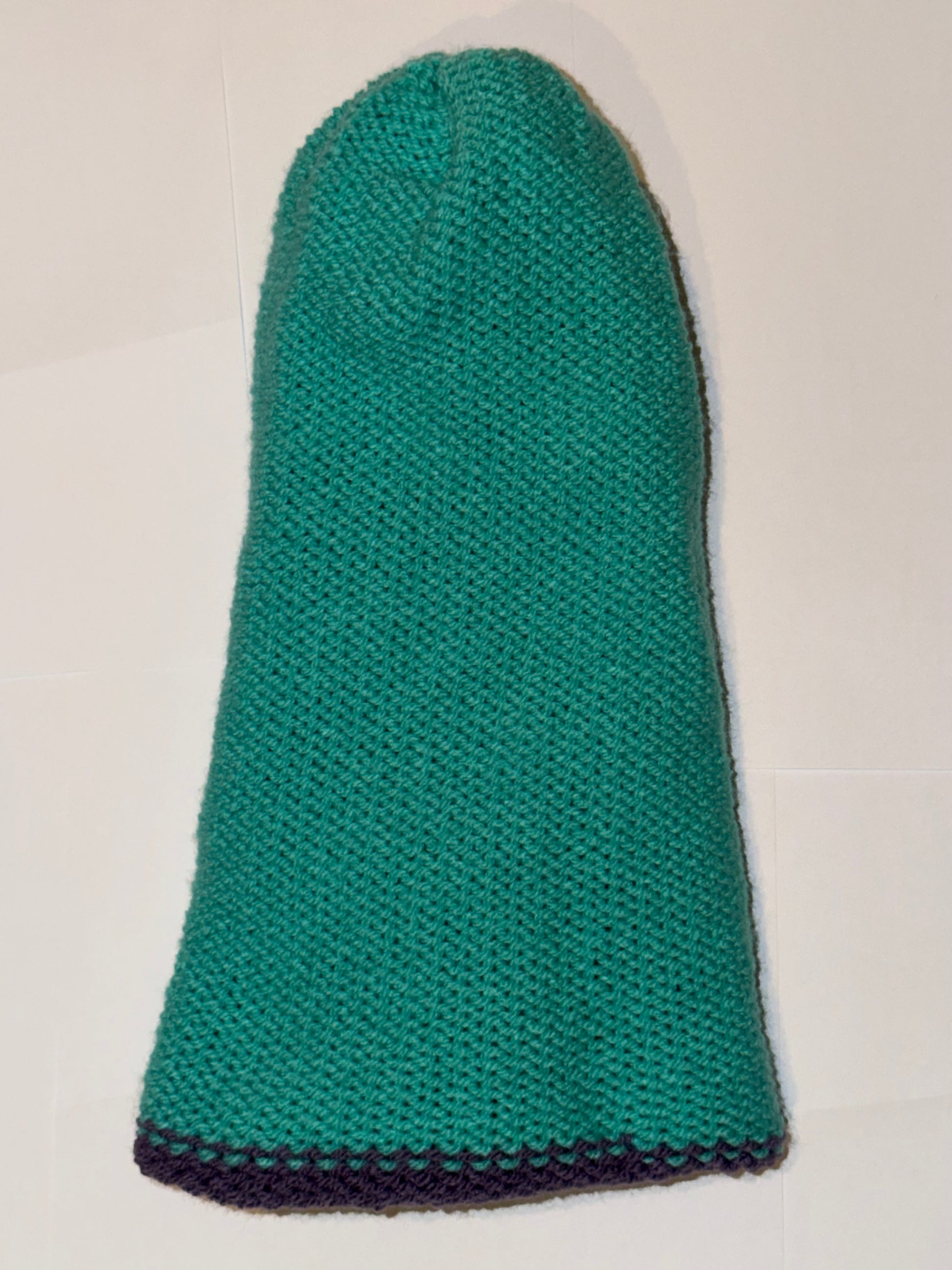 Handmade Reversible Wooly Beanie Dark Lilac and Aqua featuring a vibrant dual-tone knit.