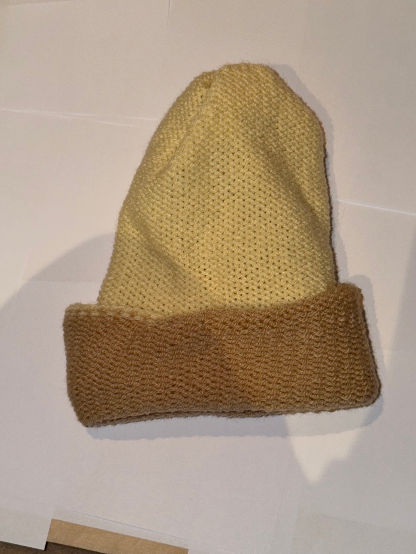 Handmade Reversible Wooly Beanie Honey and Cream dual-tone golden knit hat.