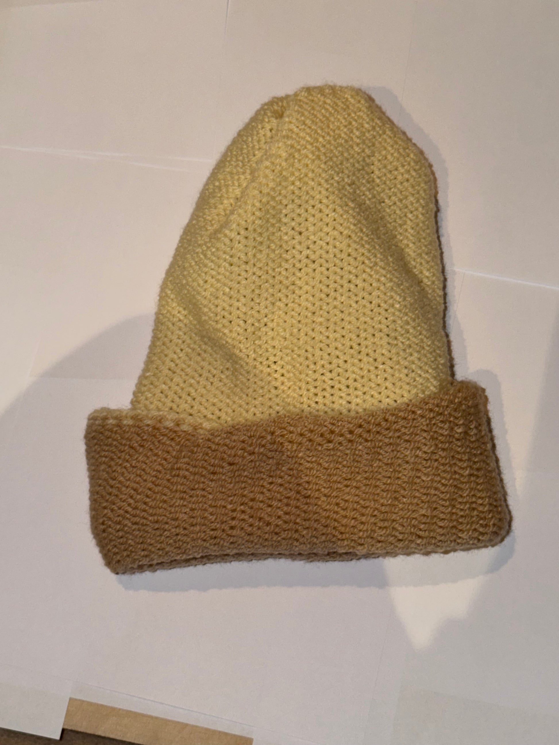 Handmade Reversible Wooly Beanie Honey and Cream dual-tone golden knit hat.