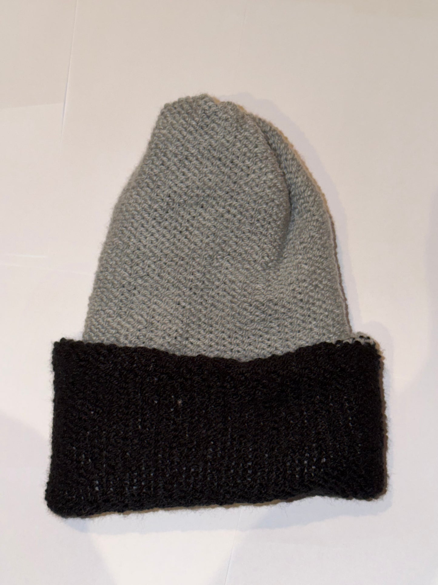 Handmade Reversible Wooly Beanie Grey and Black dual-tone artisanal winter hat.