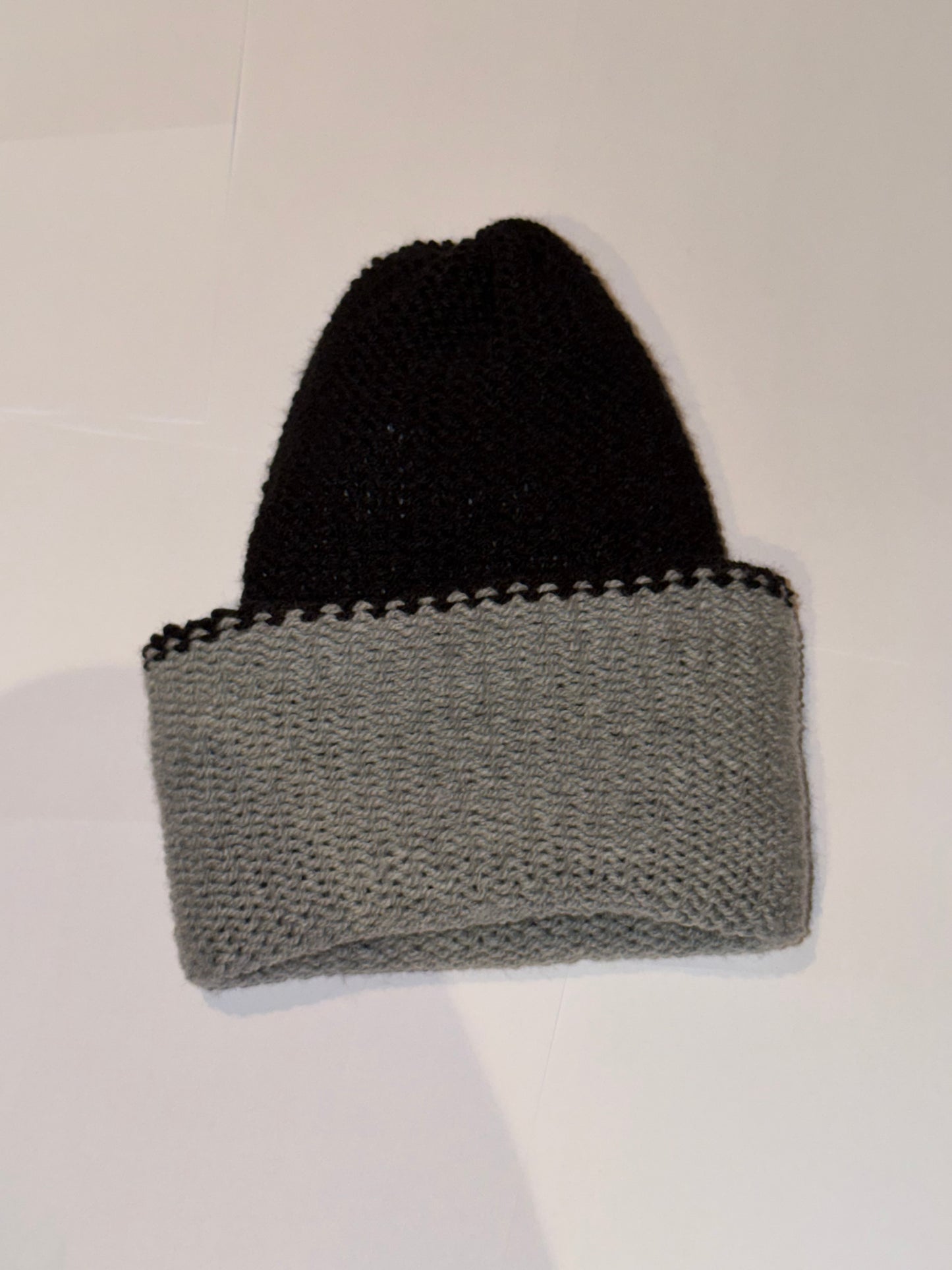 Handmade Reversible Wooly Beanie Grey and Black dual-tone artisanal winter hat.