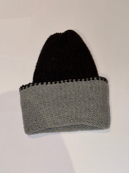 Handmade Reversible Wooly Beanie Grey and Black dual-tone artisanal winter hat.