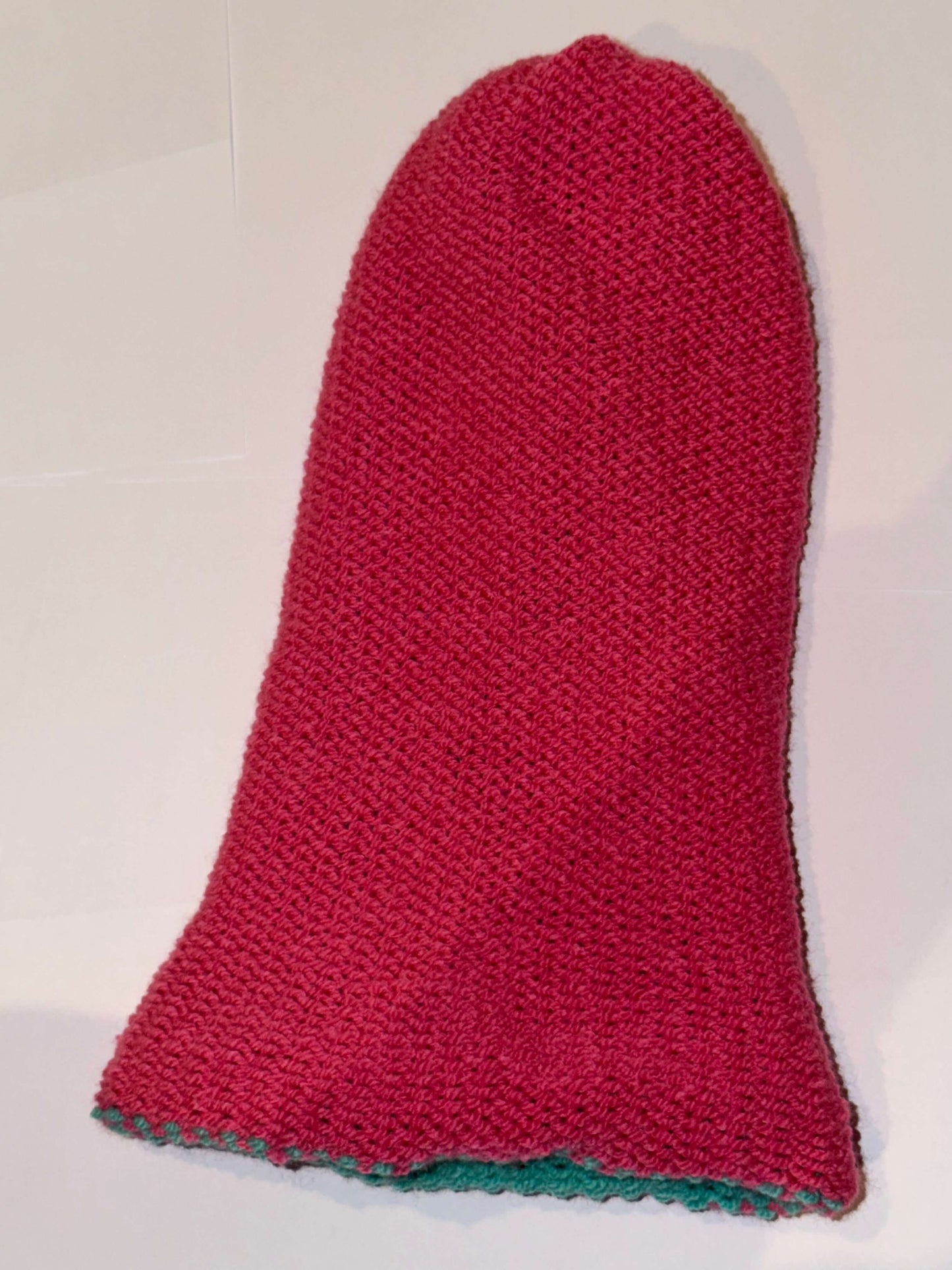 Handmade Reversible Wooly Beanie Aqua and Hot Pink in a cozy wool knit.
