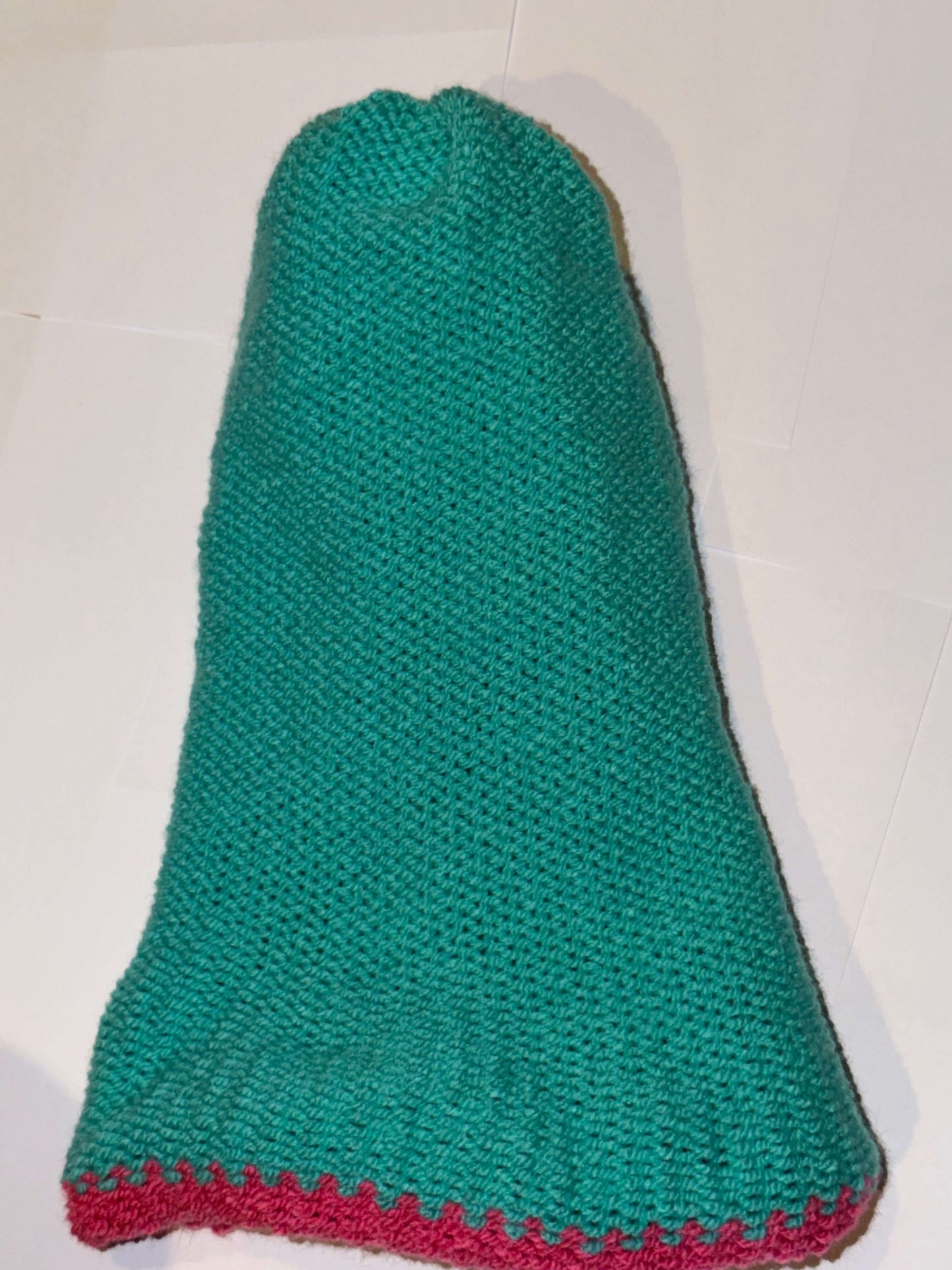 Handmade Reversible Wooly Beanie Aqua and Hot Pink in a cozy wool knit.