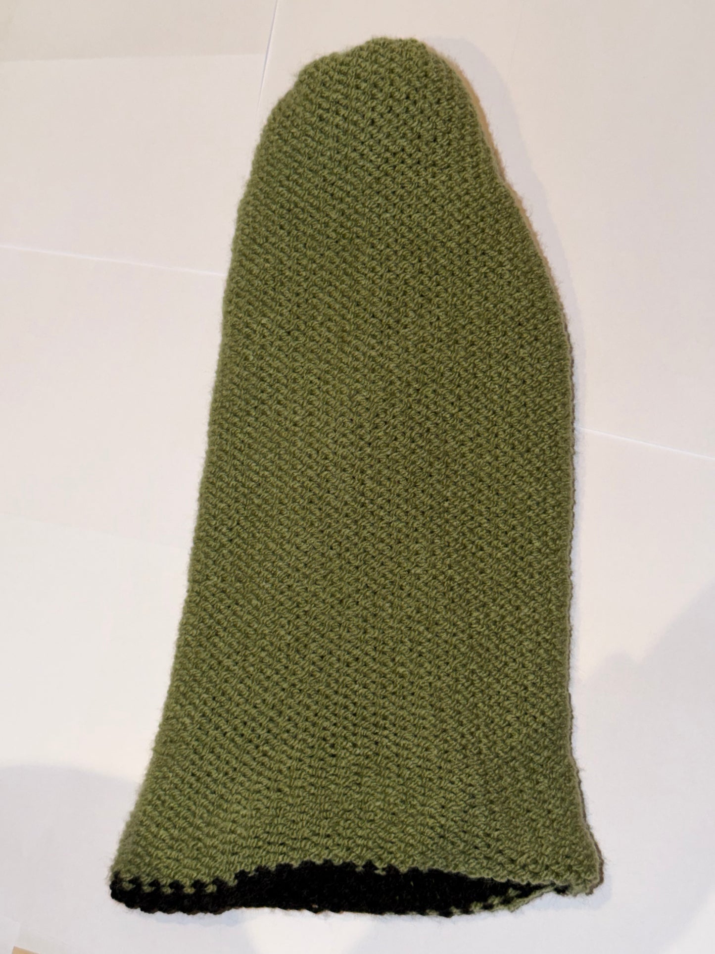 Handmade Reversible Wooly Beanie Sage Green and Black dual-color knit hat.