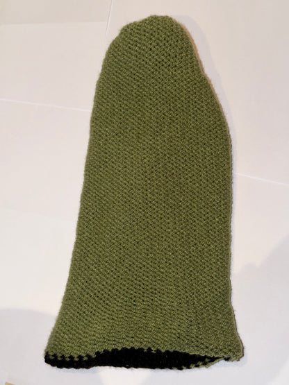 Handmade Reversible Wooly Beanie Sage Green and Black dual-color knit hat.