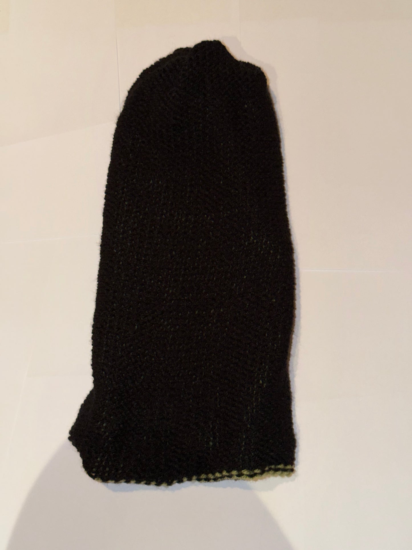 Handmade Reversible Wooly Beanie Sage Green and Black dual-color knit hat.