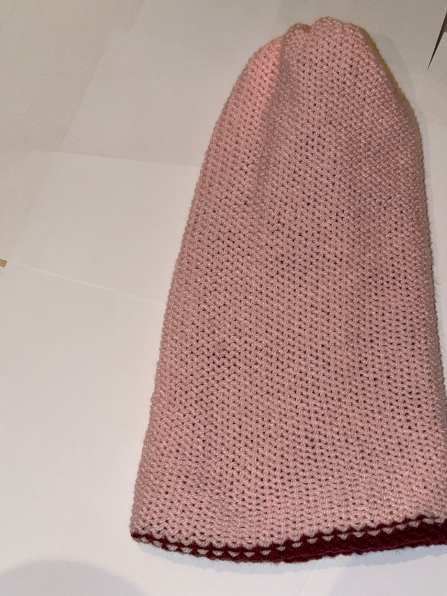 Handmade Reversible Wooly Beanie Plum and Light Pink dual-tone knit hat.