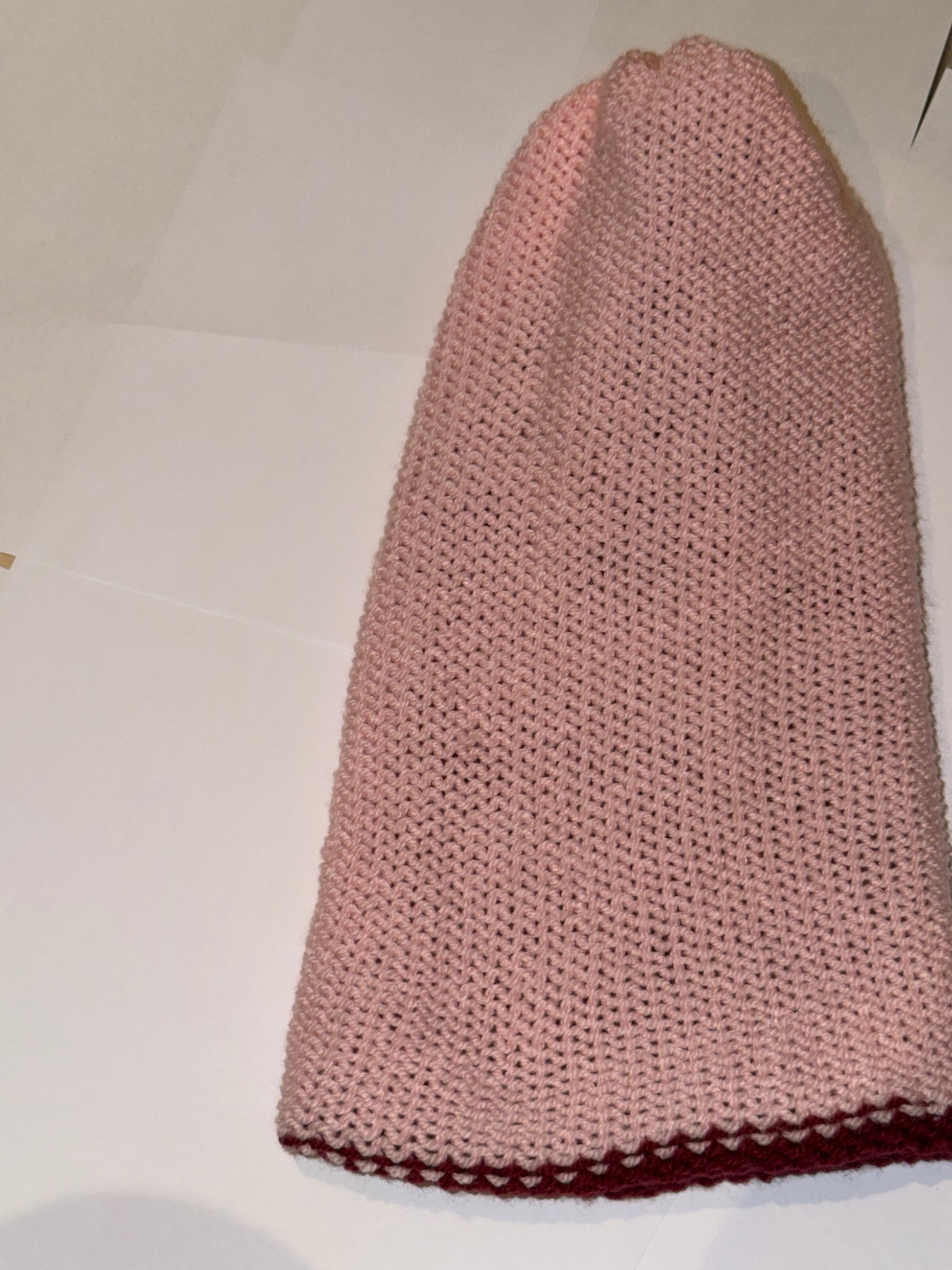 Handmade Reversible Wooly Beanie Plum and Light Pink dual-tone knit hat.