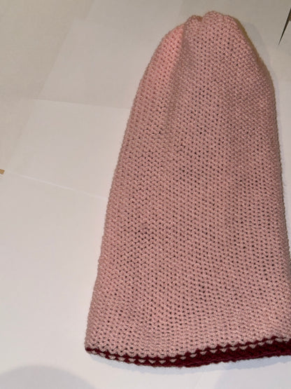 Handmade Reversible Wooly Beanie Plum and Light Pink dual-tone knit hat.