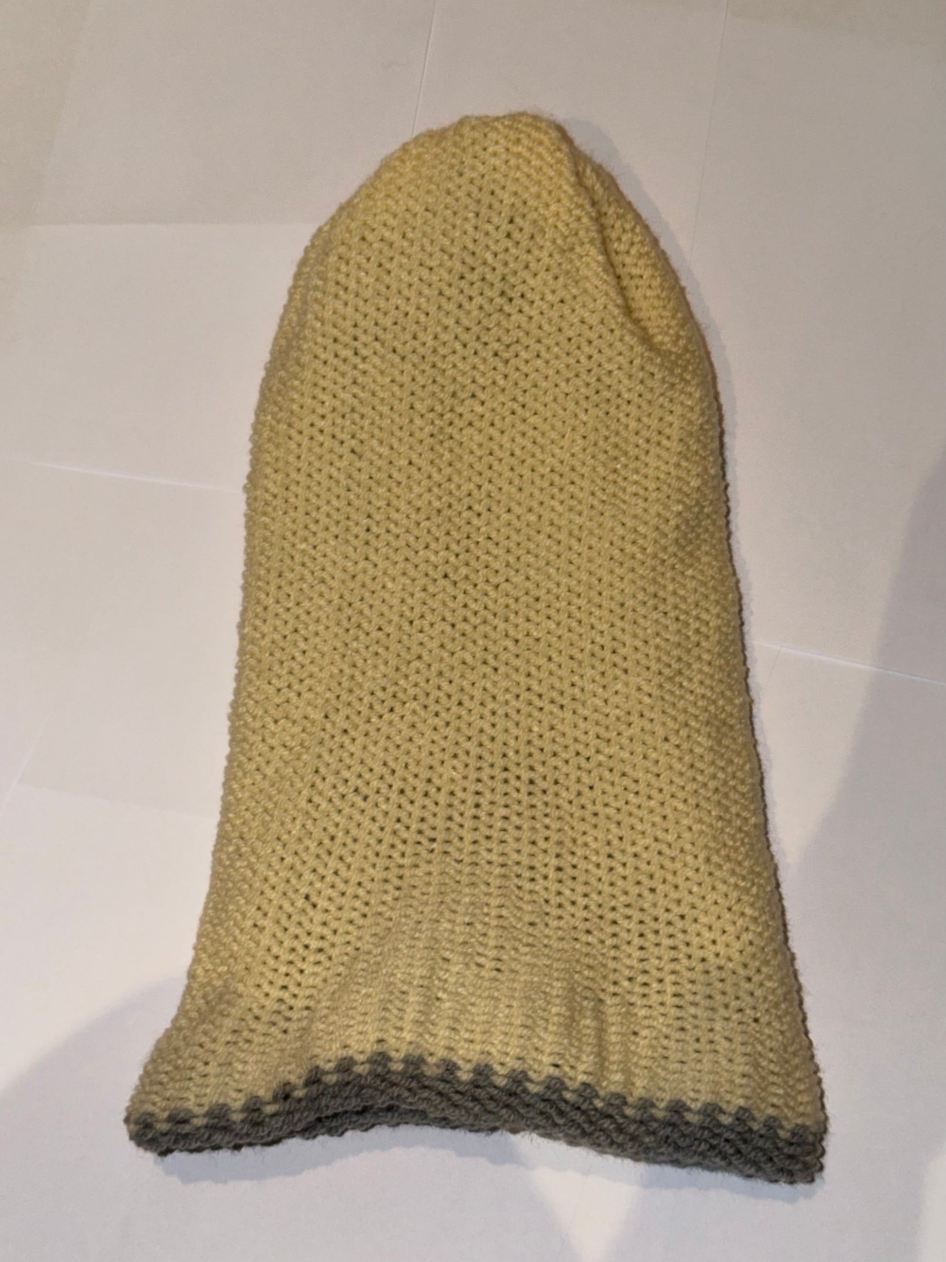 Handmade Reversible Wooly Beanie Grey and Cream featuring a dual-tone neutral knit.