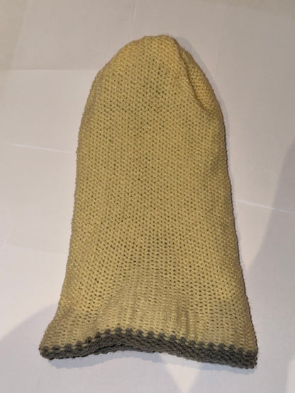 Handmade Reversible Wooly Beanie Grey and Cream featuring a dual-tone neutral knit.