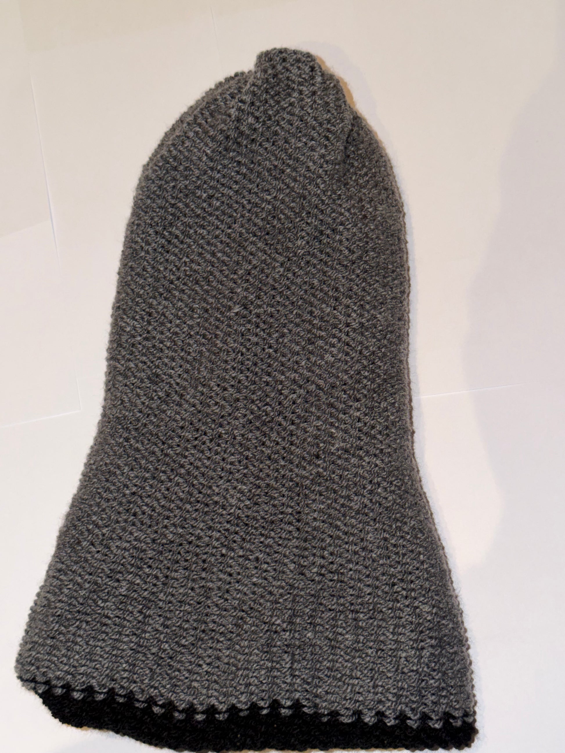 Handmade Reversible Wooly Beanie Dark Grey and Black in a dual-tone charcoal knit.