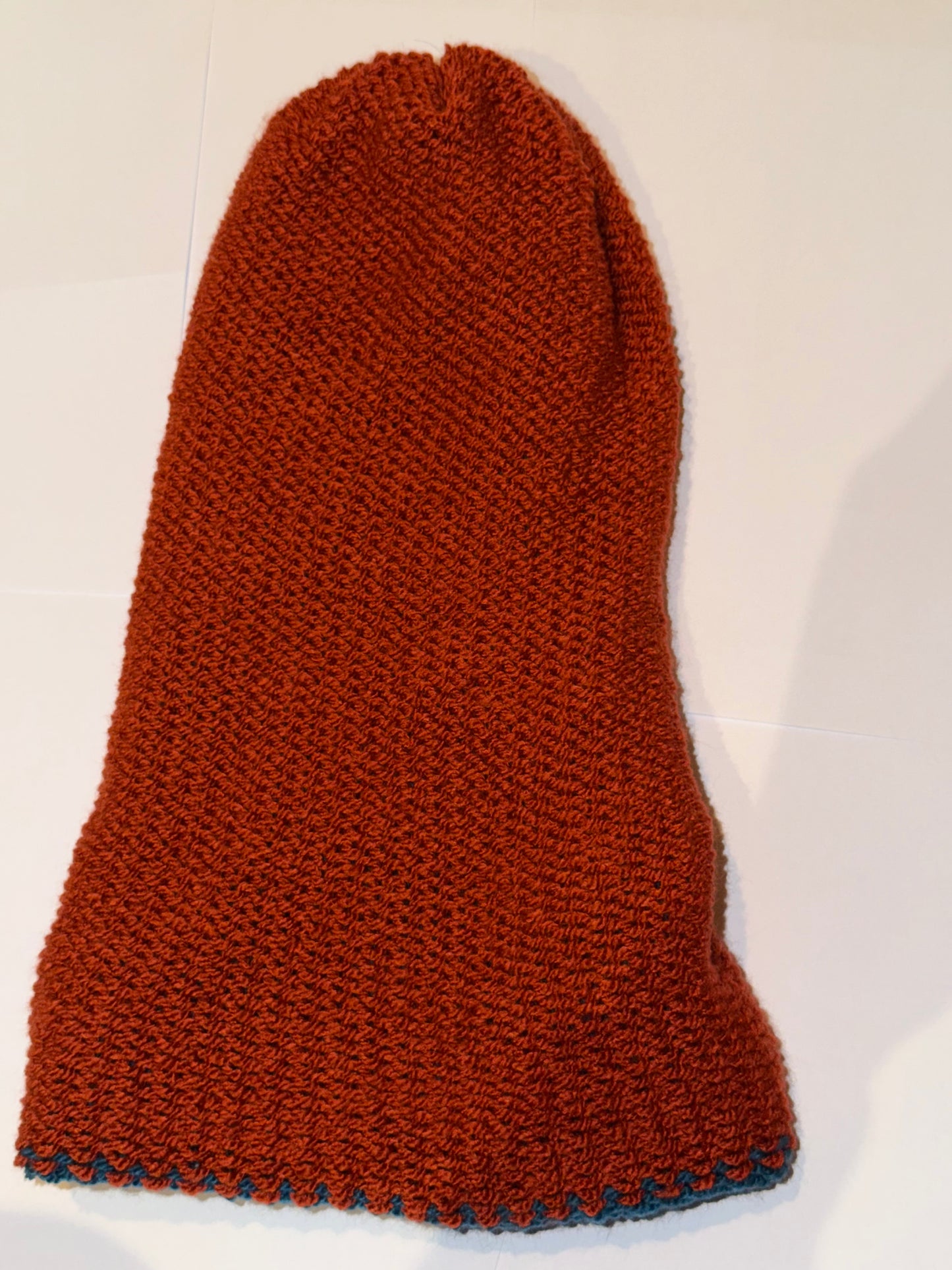 Handmade Reversible Wooly Beanie Fox Rust and Petrol dual-tone artisanal hat.